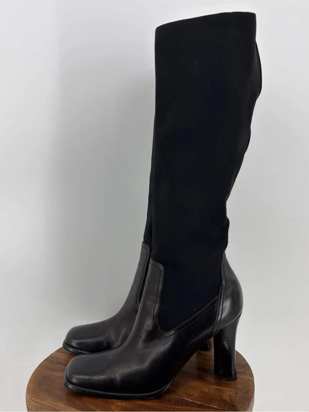 Studio Via Spiga Italy Black Leather Square Toe Knee High Boots 7.5 Y2K Baddie